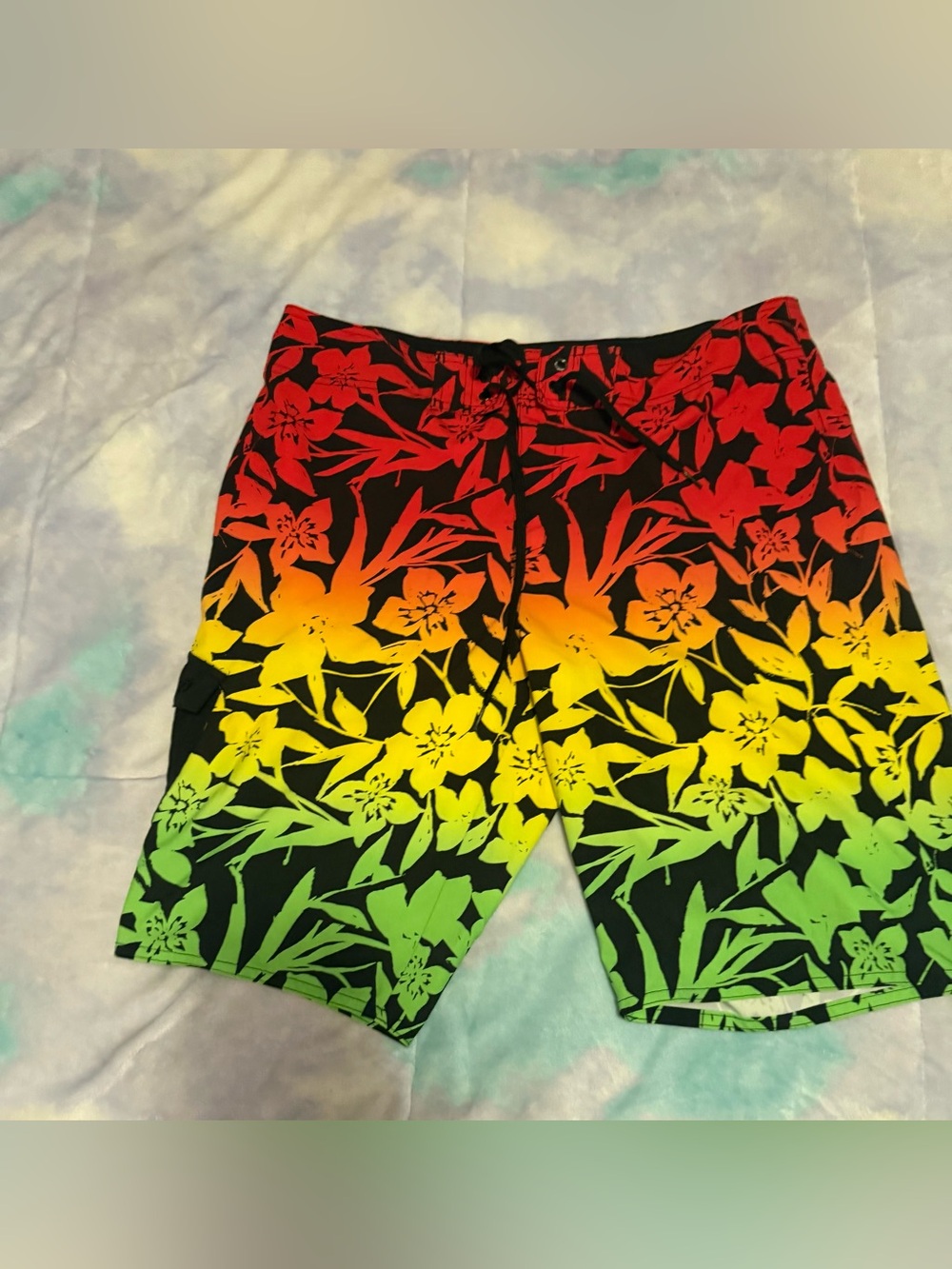 Hang Ten Men's Floral Gradient Board Shorts - Red/Yellow/Green
